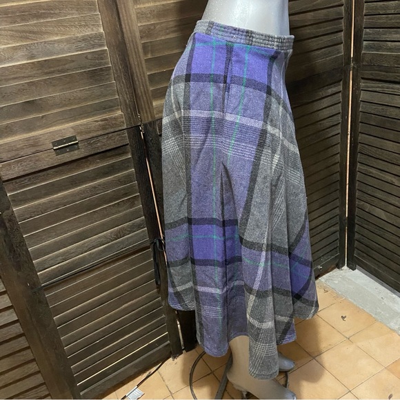 Vintage Flannel Wool Midi Skirt A Line Modest Gray/Purple Eclectic Small Preppy - Picture 4 of 11